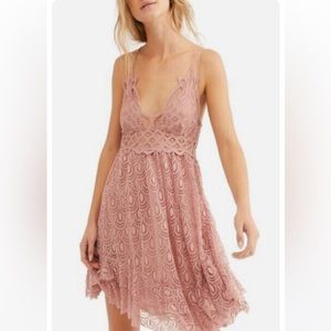 Free People Adella Dress - Pink Burnout Velvet Lace